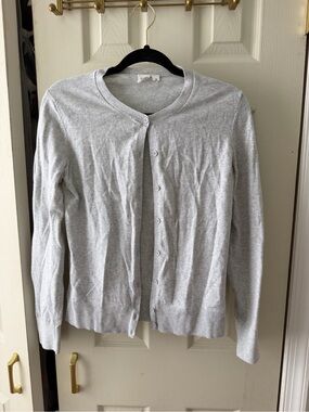 GAP Light Gray Button-Front Crewneck Cardigan